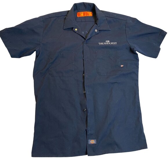 Dickies Mens Work Shirt Medium Navy With Embroidered "The Hops Spot" Logo Short - Picture 1 of 11